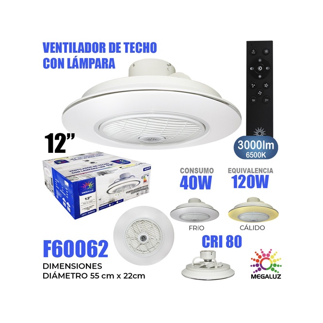 VENTILADOR DE TECHO CON LAMPARA LED F60062