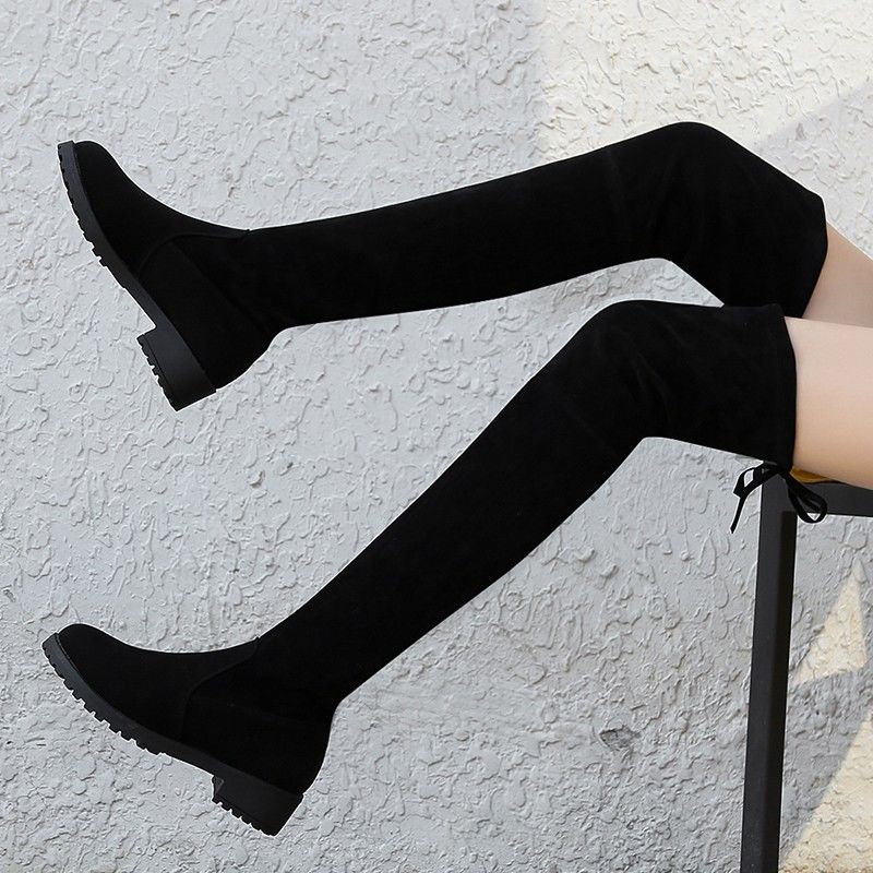 Mujer botas largas elásticas tacón bajo botas negras | Shopee México