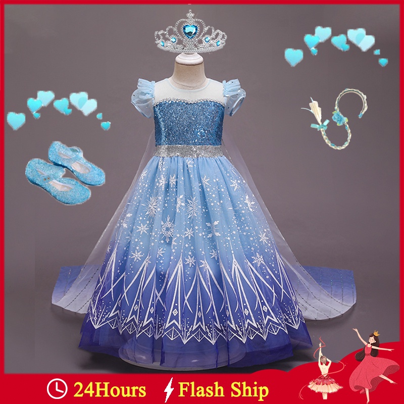 Vestidos De Princesa Frozen 2 Niñas Anna Elsa Disfraz De Fiesta De Cumpleaños Cosplay Ropa Con Larga Capa Peluca | Shopee México