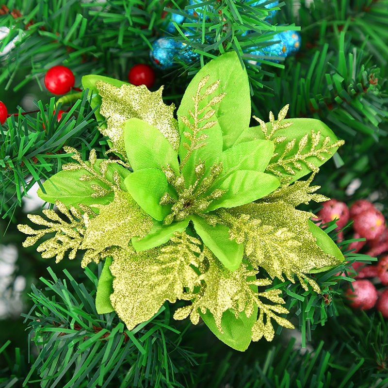 NZXVSE 6 flores artificiales de Poinsettia con purpurina navideña 8.7 pulgadas relleno de jarrón decoraciones de flores de Navidad para adornos de árbol de Navidad 