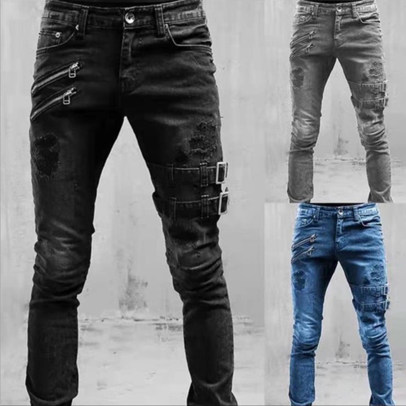 Puno club pavo Jeans Para Hombre Casual Sim Compatible Con Ajustados Elásticos Biker  Ripped Denim Pants Nuevo | Shopee México