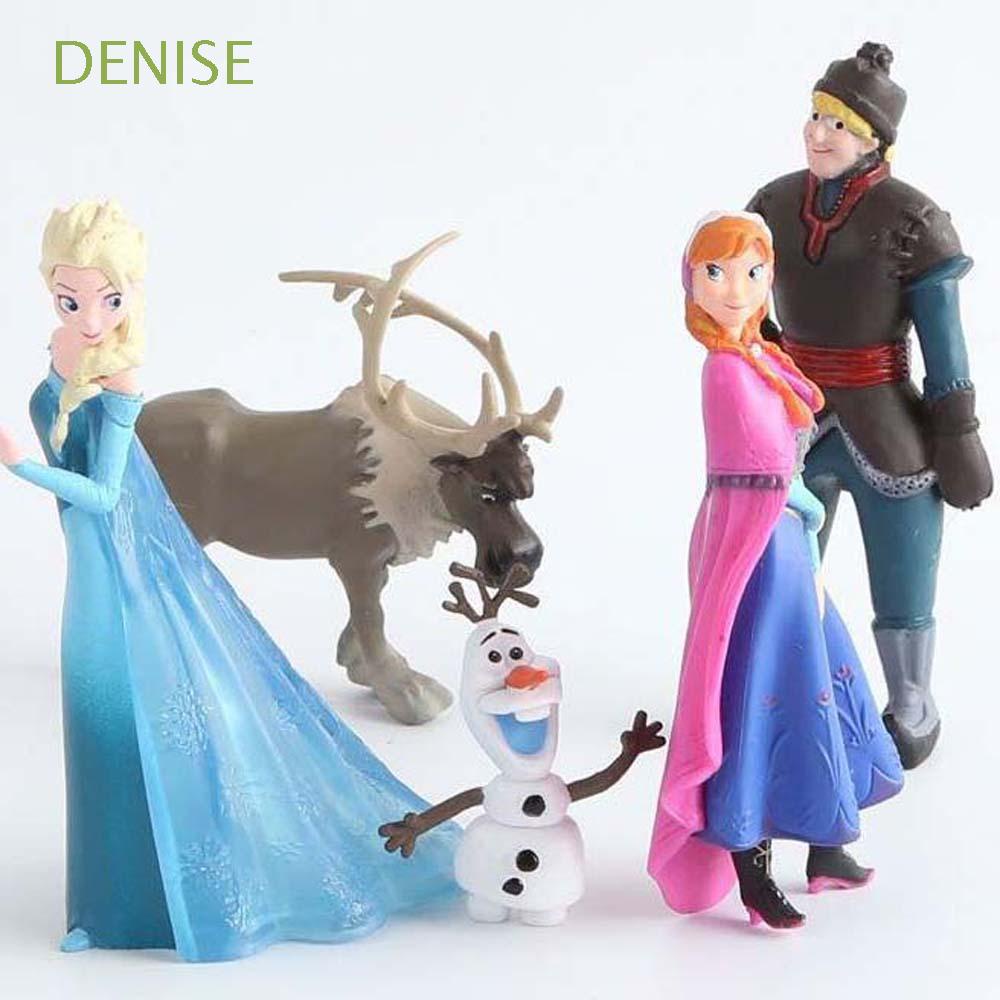 Set 6 Figuras 10cm Frozen Fever Anna Elsa Olaf Sven Disney Personajes Tarta Cake 