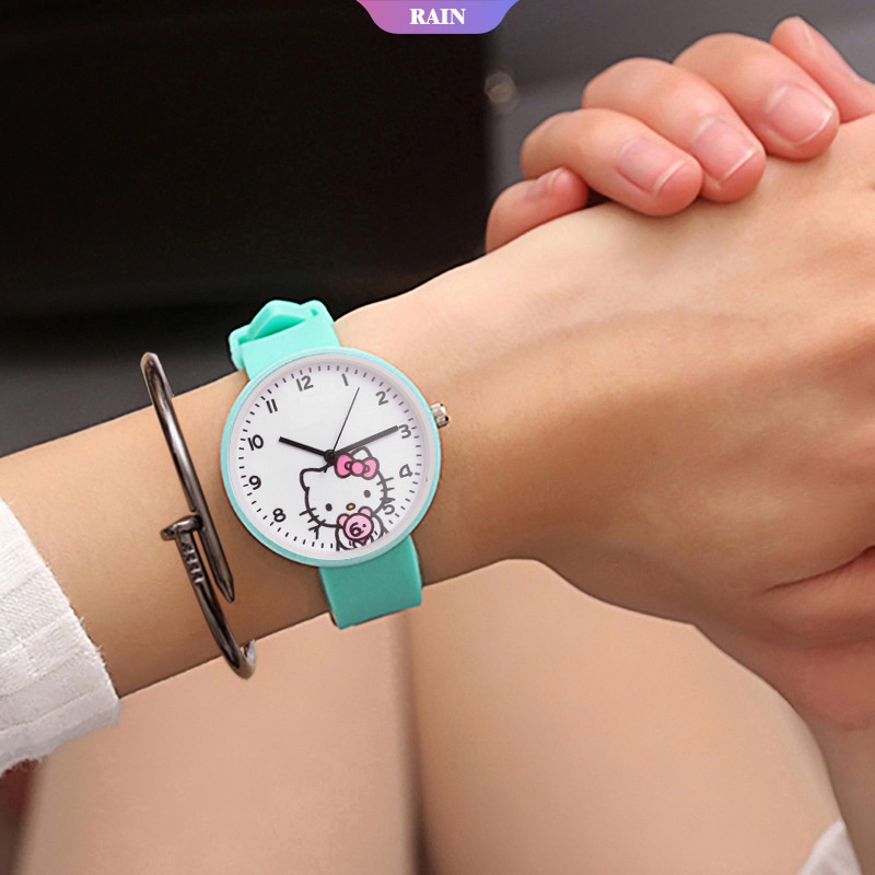 Reloj De Pulsera Para Mujer Hello Kitty Estilo Puntero Estudiante Pareja Relojes Lindo Niños Regalos Para [Lluvia]