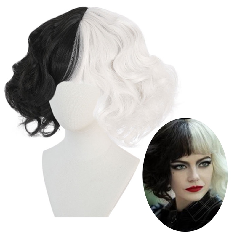 Clever Evil Women Half Black Half White Wig Short Hair Headwear Demon Cosplay Props Shopee Mexico