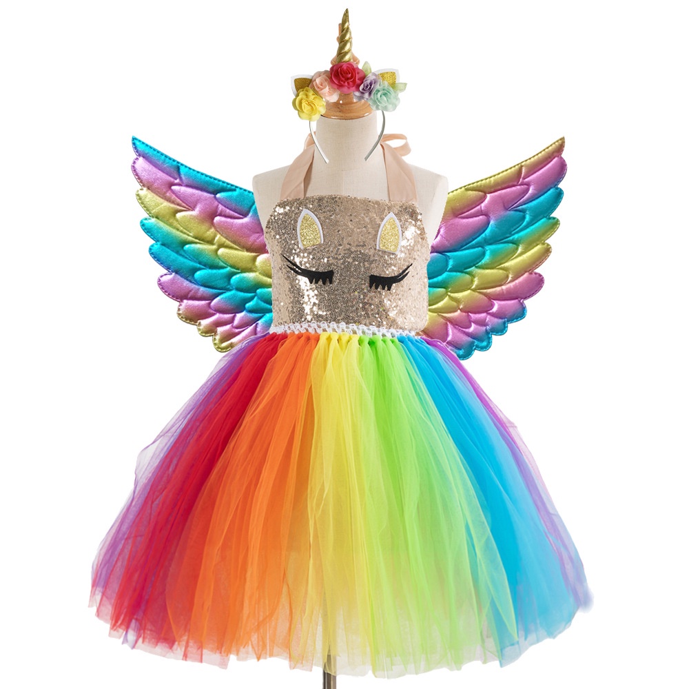 2-12 Años Vestido De Arco Iris Para Niñas Vestidos De Unicornio Con Alas  Ángel Niños Disfraz De Halloween Fiesta Tutú | Shopee México