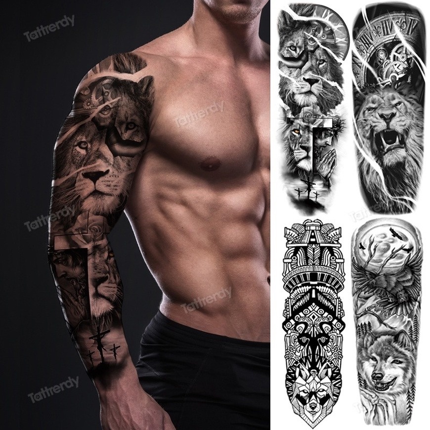 Bosque León Tatuaje Temporal Para Hombres Mujeres Niños Falsos Monstruo  Manga Tatuajes Pegatina Brújula Negro Transferencia De Agua Tatoos Brazo  Completo Variedad De | Shopee México