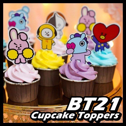 Bts BT21 decoración de tarta de dibujos animados personaje pinchazo pastel  de cumpleaños BT21 Cupcake Topper BTS | Shopee México