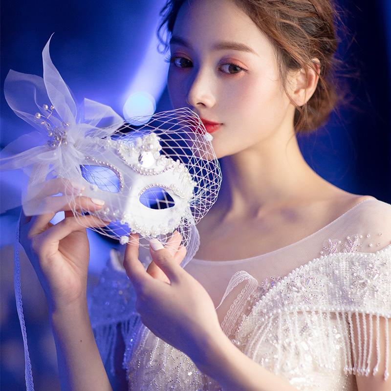 Korean Princess celebrity Prom mask lace feather mask mesh Halloween