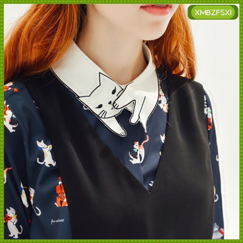 [FSXI] camisa/blusa de cuello falso desmontable con patrón de gato/blusa  para decoración