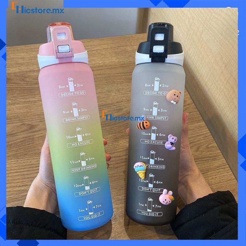 Botella de agua kawaii gran capacidad portátil  motivacionales  1L/1 litro/1000ML pareja de estudiante