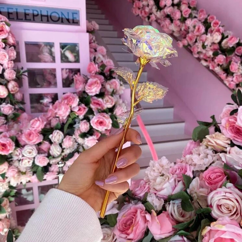 Rosa brillante luz led decoración de flores artificiales cumpleaños día de  la madre regalo de San Valentín] | Shopee México