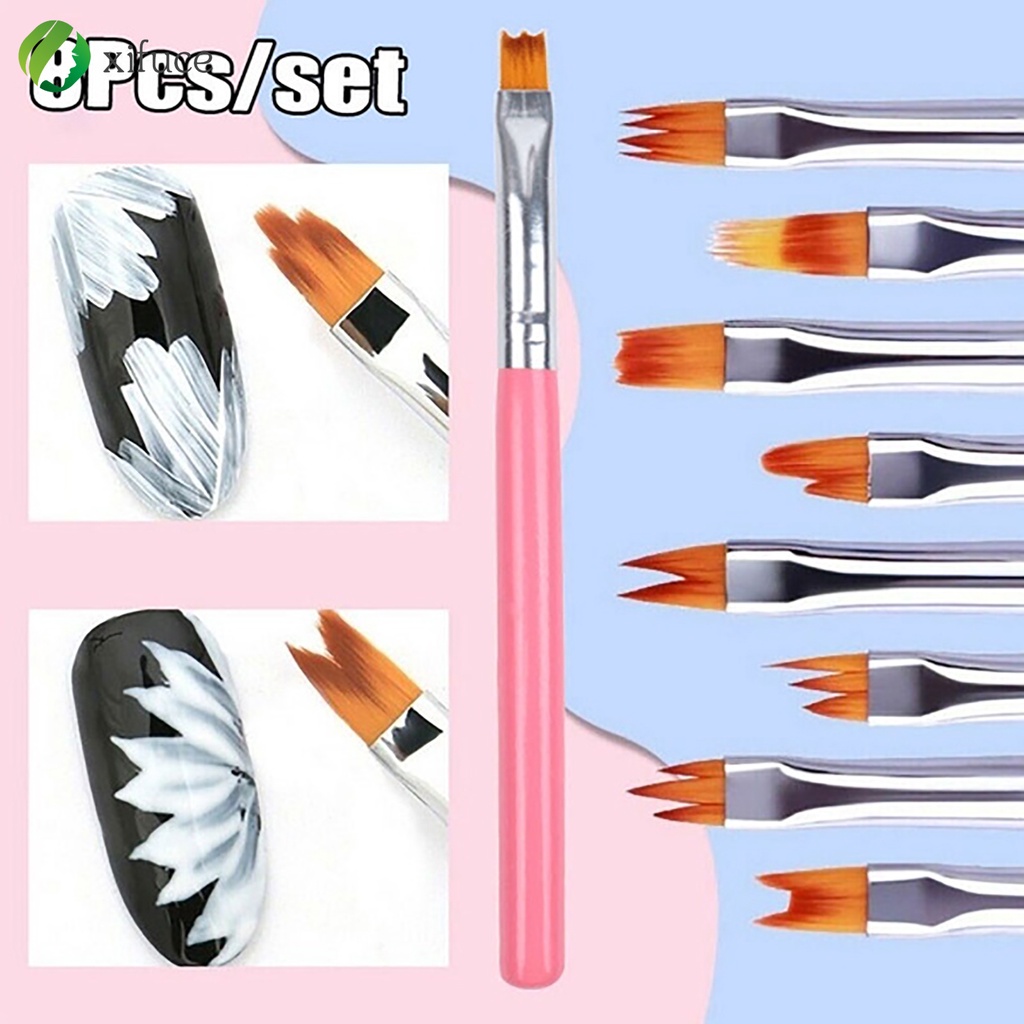 Xf Juego De 8 Pinceles Para Arte De Unas Linea De Pintura Dibujo De Flores Gel Uv Herramienta De Manicura Shopee Mexico