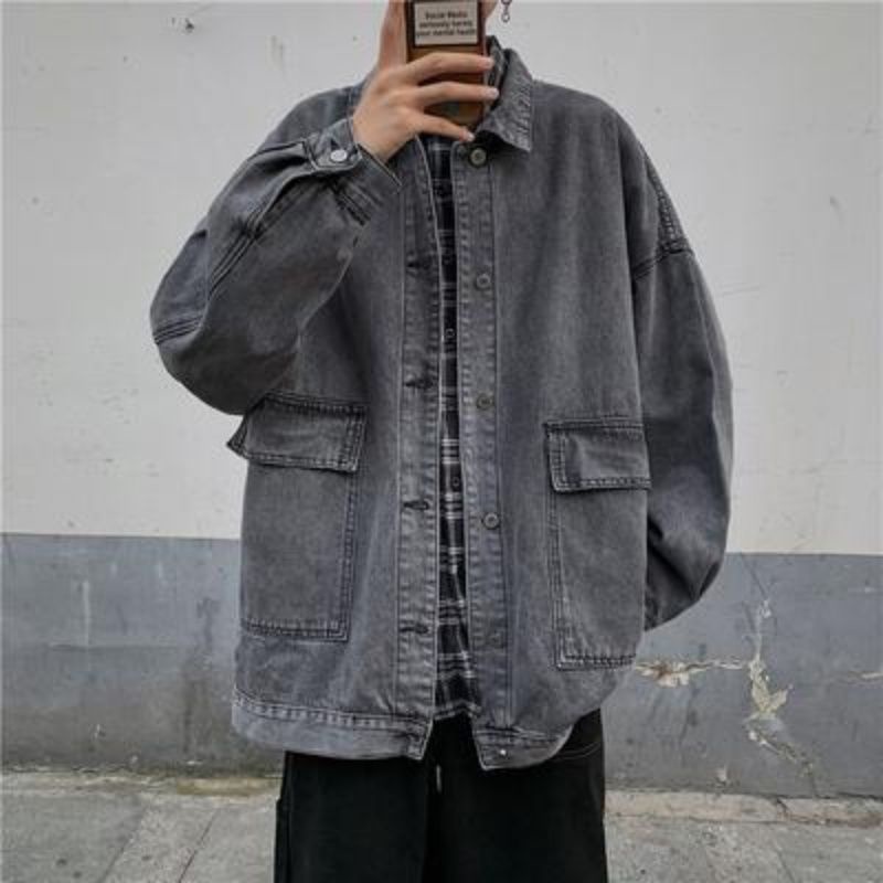 Primavera Y Otoño ins red Humo Rojo Gris denim Chamarra De Los Hombres  Estilo Hong Kong Marca Marea Suelta Versión Coreana De La Tendencia top |  Shopee México