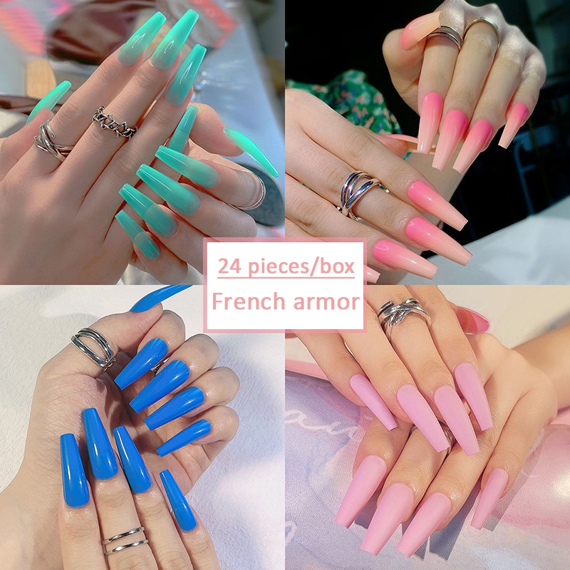 24 Pzs Parche Pegatinas De Uñas Postizas Para falsas Long Coffin Ballerina Shape  Fake Nails Press on Nail Artificial Finger Manicure for Women | Shopee  México