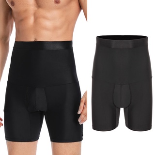 Pantalones cortos de compresión para hombre de cintura alta para abdominales Shaper Tighs Pantalones Ropa interior Negro 3D Bolsa Pantalones Cortos 