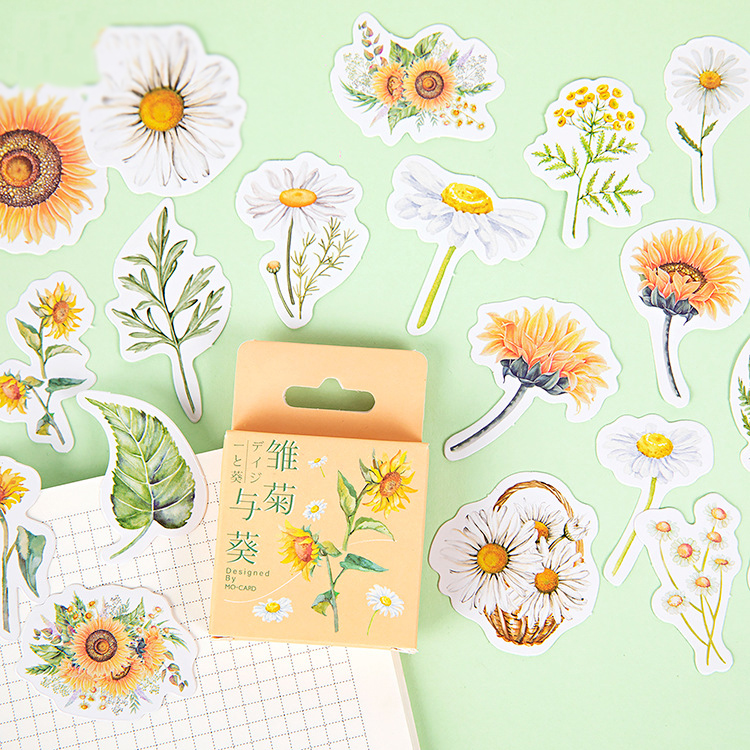 46 unids/caja margarita y girasol decorativo papelería pegatina álbum de  recortes diy diario pegatinas suministros escolares | Shopee México