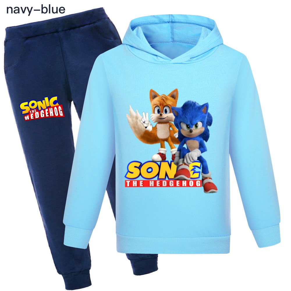 Amacigana Sonic Sudadera con capucha y pantalones de chándal para niños 