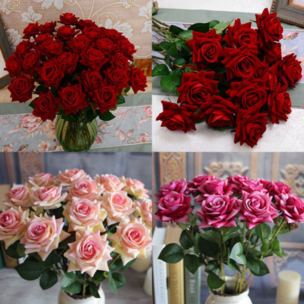 1 Pza Ramo De Flores Artificiales De Rosas Falsas Hoja Decoración De Boda |  Shopee México