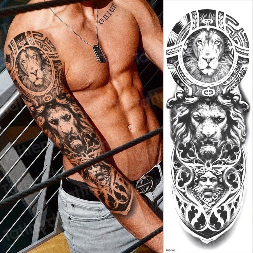 Manga Tatuajes Mecánico Cabeza De León Falso Tatuaje Temporal Grande tribal  Negro Para Niños Hombres sexy Cuerpo Arte Mangas Variedad De | Shopee México