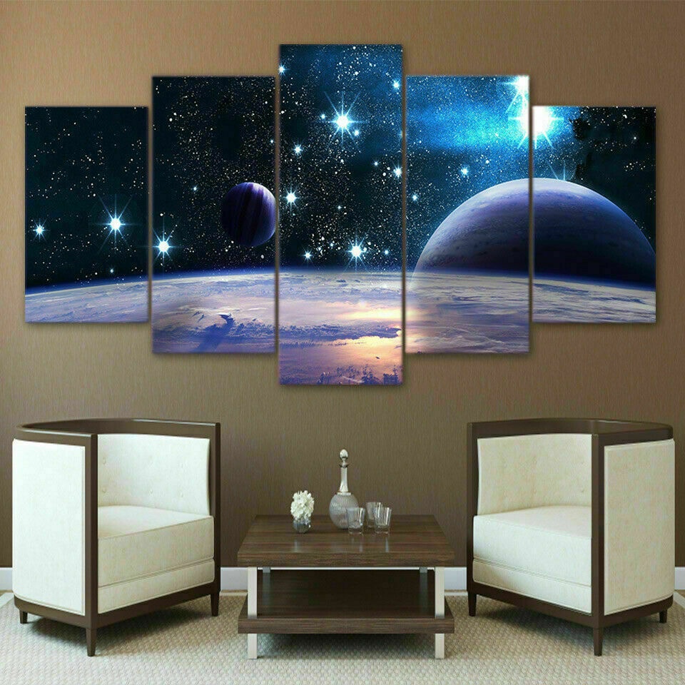 5 Paneles Impresiones de la Lona Pintura Arte de la Pared HD Espacio exterior Galaxia Tierra Luna Paisaje Abstracto Poster Decoración Lienzo de pintura de cinco piezas 