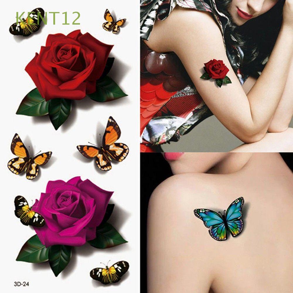 kent12 3pcs tatuaje temporal colorido cuerpo tatuajes rosa flor pegatinas  hechas a mano diy hermoso diseño realista mujeres encantador arte etiquetas  tatuaje pecho mariposa forma calcomanías/multicolor | Shopee México