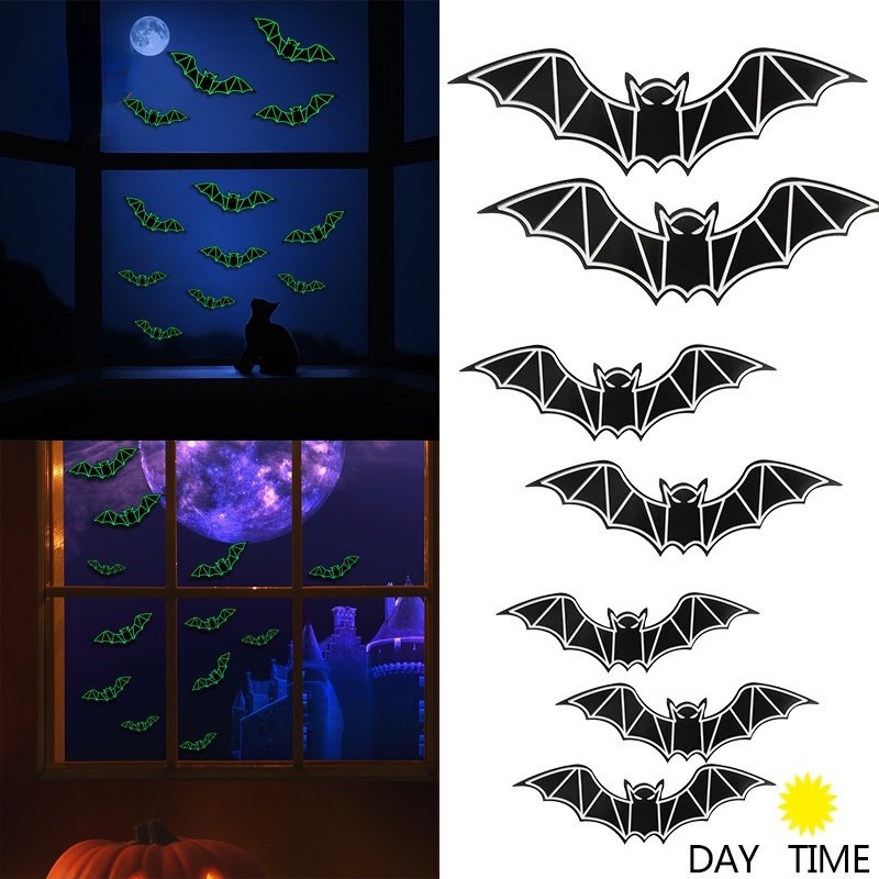 48 Piezas de Pegatinas de murciélago Negro calcomanías de Pared de Decoraciones de Halloween Jinlaili Pegatinas de murciélagos de Halloween 3D Pegatinas de Pared de murciélagos de Halloween 