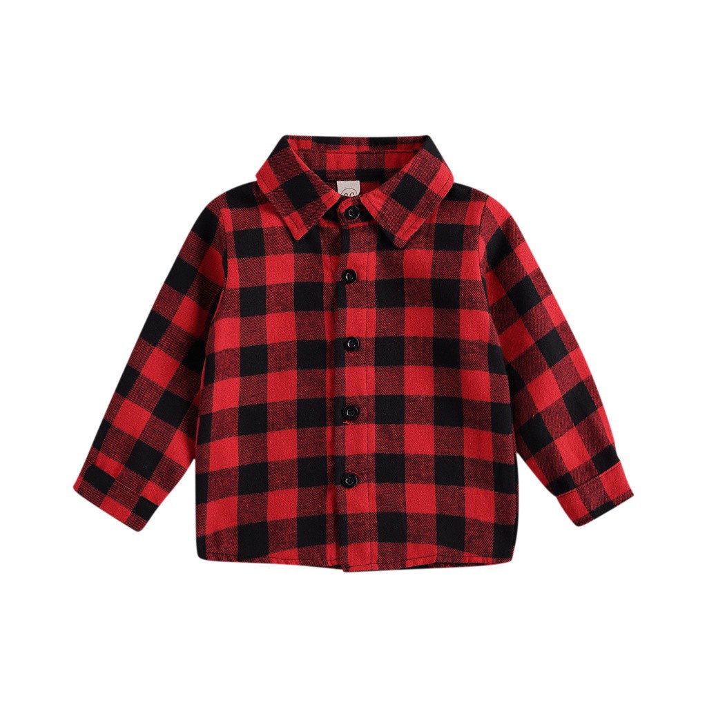 LA-Children's camisa de cuadros negro y rojo, manga larga impreso camisa | Shopee México