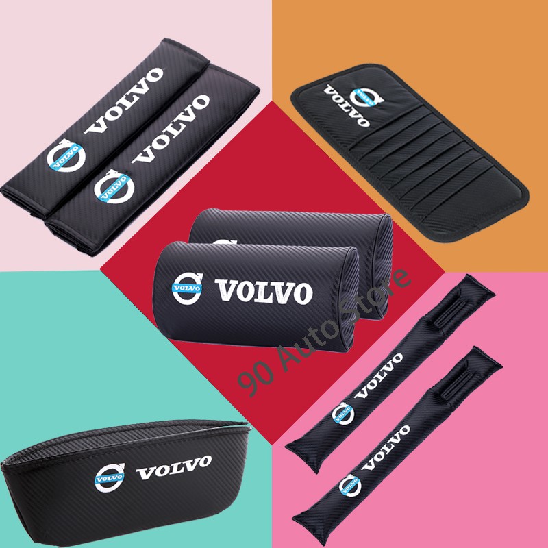Volvo Logo Carbon Fiber Car Seat Neck Headrest Auto Neck Pillow Head Restraint Soft Comfortable