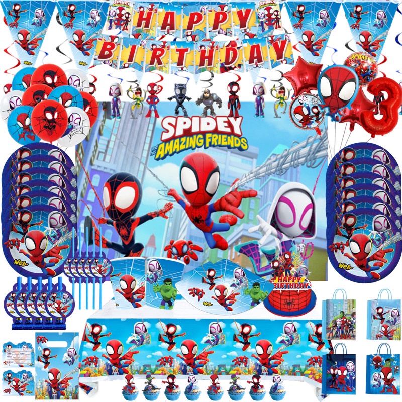 Spiderman Y Sus Increíbles Amigos Hulk Chicos Fiesta De Cumpleaños Decoración Super Héroe Spidey Copa Placa Bandera Globos Baby Shower Supplie