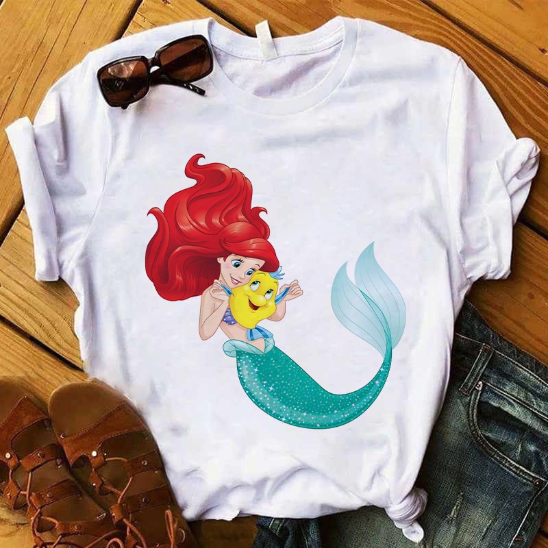 Disney Princesa Sirena Mujeres Moda Dibujos Animados Verano kawaii Top  Camiseta | Shopee México
