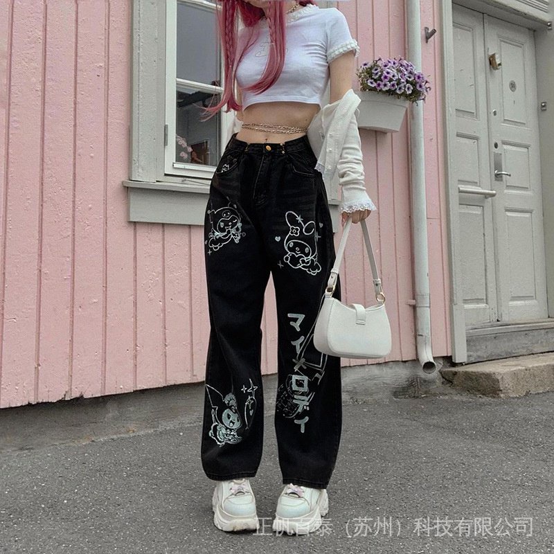 En stock] � Kawaii Anime Y2k Adolescentes Pantalones De Carga Y Niñas  Mujeres Coreano Japonés Negro Jeans 90 S Dibujos Animados Pierna Ancha  Estilo Descongelante | Shopee México