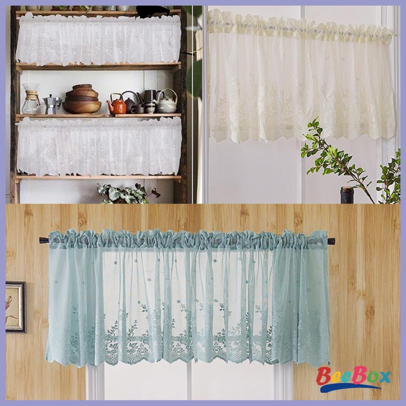 Alluring voile valance Embroidered Lace Voile Valance Small Window Short Sheer Curtains 130x41cm Blue Shopee Mexico