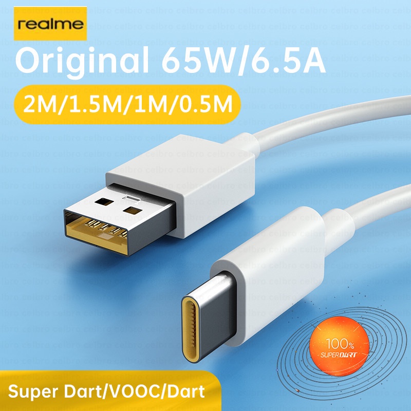 6.5A Super Dart VOOC Original 65W Cable Tipo C Carga Rápida USB Para Realme GT 2 9 Pro 8 7 X50 OPPO Find X2 Reno 3 30W