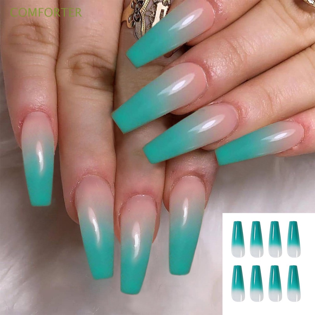 Comforter 24pcs Box Detachable Ballerina False Nails Artificial Fake Nails Wearable Gradient Manicure Tool Long Coffin Full Cover Nail Tips Shopee Mexico