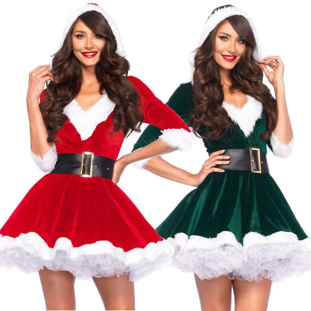 SUYO Mrs Santa Claus Vestido De Navidad Tema De Las Mujeres Con Capucha  Fiesta Club Mini Miss Traje | Shopee México