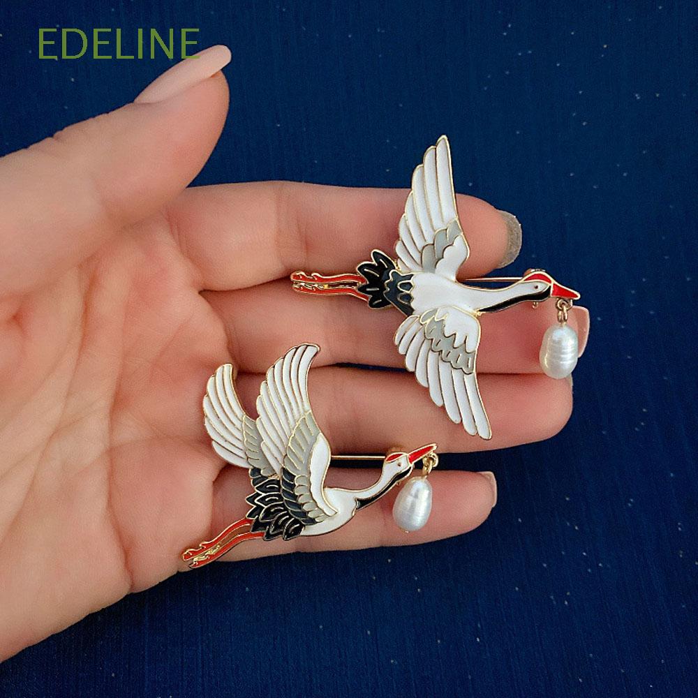 Edeline Retro Gruas Broche Perla Moda Abrigo Accesorios Esmalte Pines Mujeres Animal Pajaro Goteo Esmalte Clasico Hombre Estilo Chino Joyeria Shopee Mexico