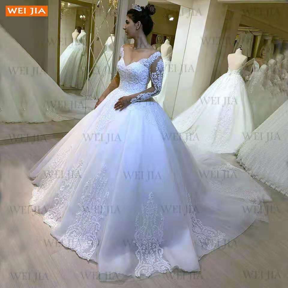 de lujo blanco vestidos de novia 2021 manga larga encaje hasta vestido de  noiva apliques organza vestido de bola vestidos de novia | Shopee México
