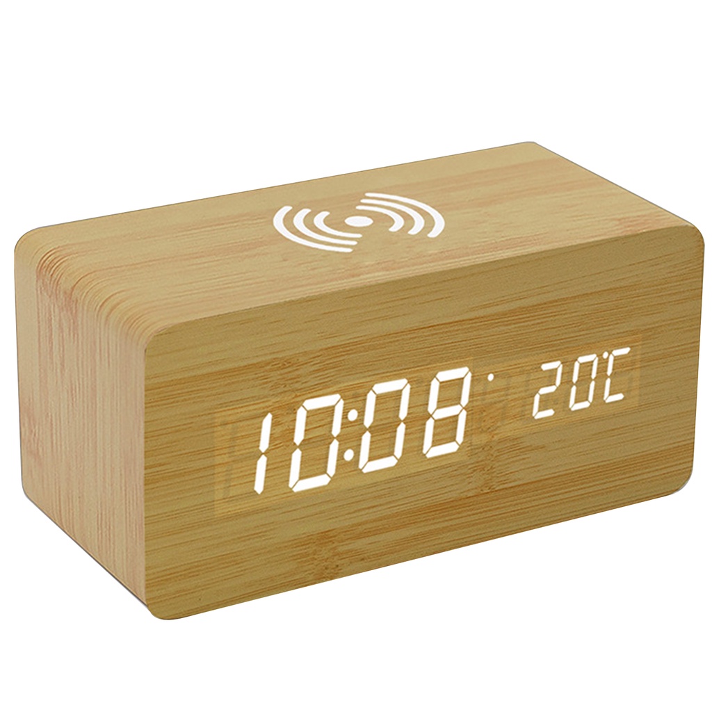 Despertador Digital de Madera con Carga inalámbrica para Casa Dormitorio Oficina 