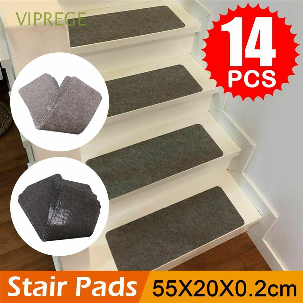 16 Pcs Adhesive Carpet Stair Treads Mats Pad Non-slip Step Protection Rug Grey