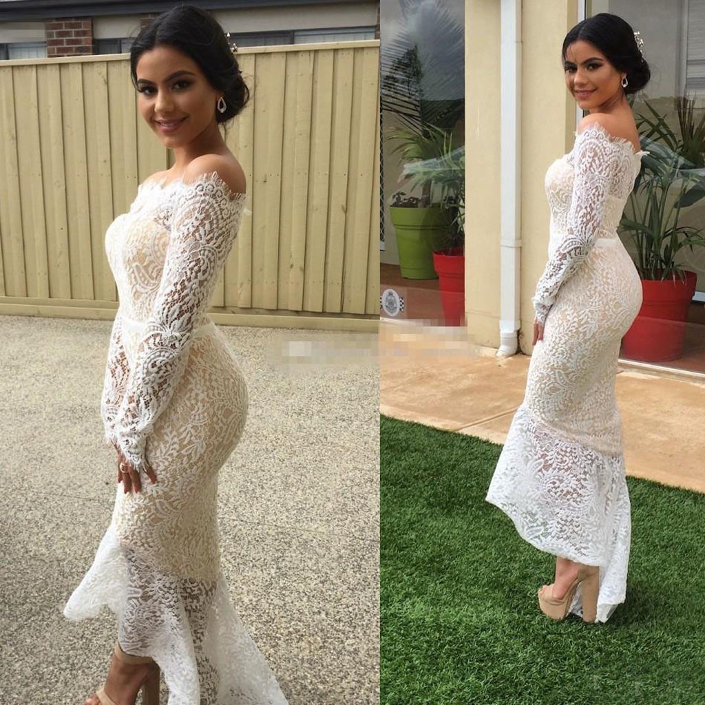 Elegante blanco vestido de fiesta de novia de encaje lentejuelas vestido de  hombro frío sexy midi vestido de fiesta social vestido de bata | Shopee  México