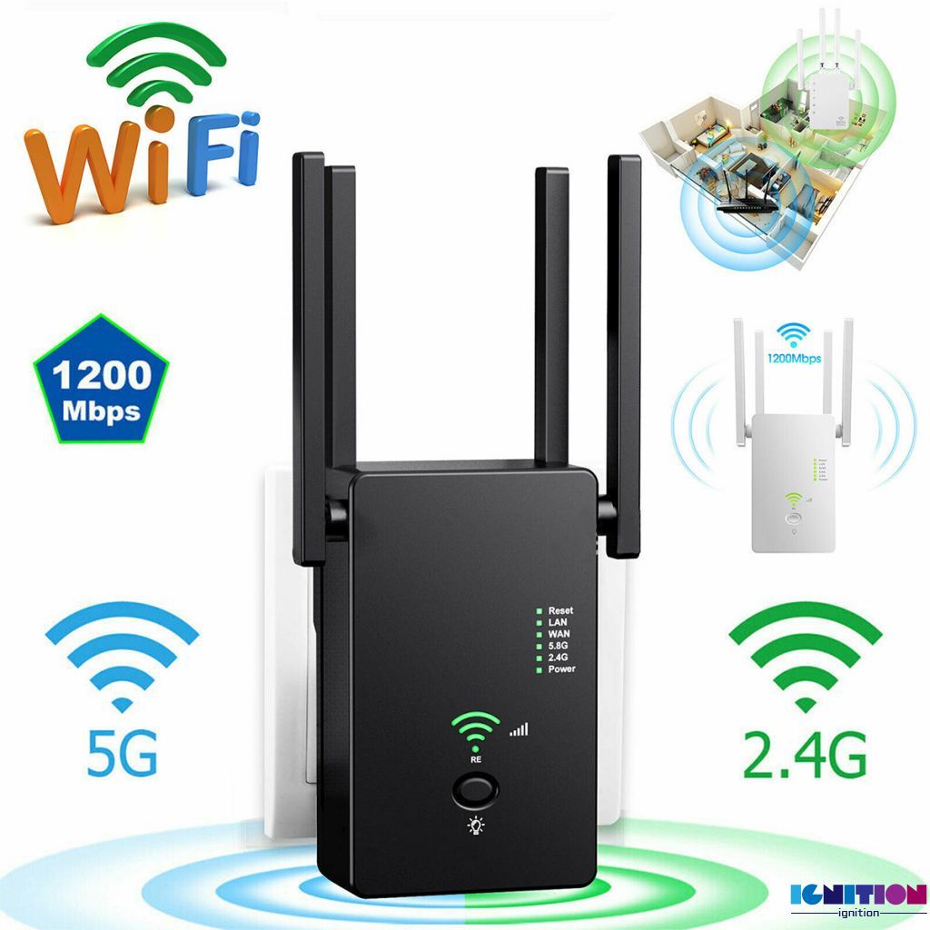 rango de amplificación indicador de intensidad de la señal Repetidor WLAN de banda dual 5 GHz 2,4 GHz 4 antenas externas WiFi ampliador WiFi con router/AP/WPS/modo de punto de acceso inalámbrico 