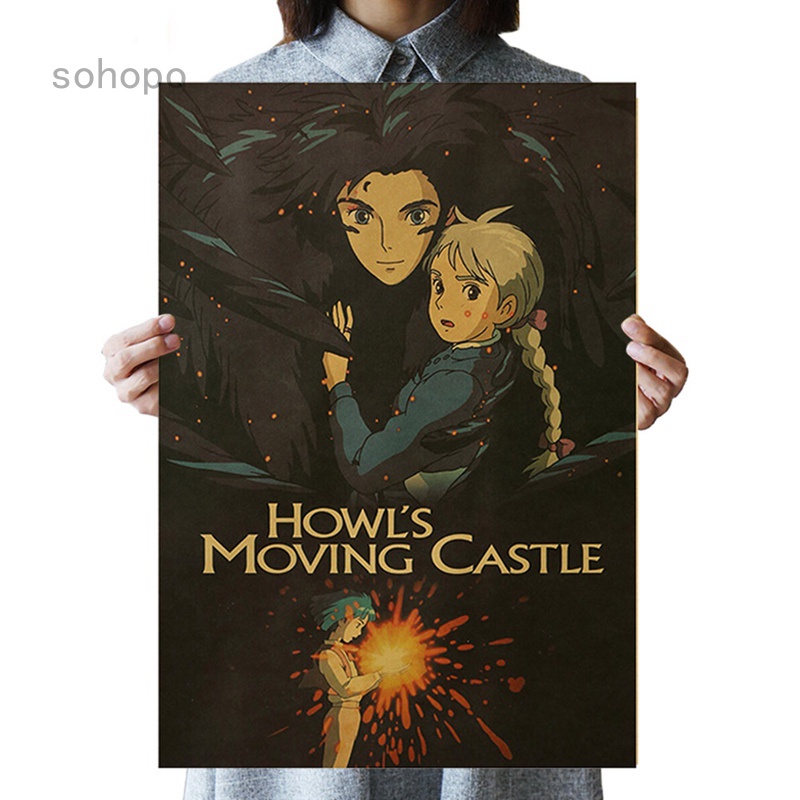 Hayao Miyazaki Anime Posters Howl's Moving Castle Retro Cartoon Poster for  Kids Room Wall Decoration | Shopee México