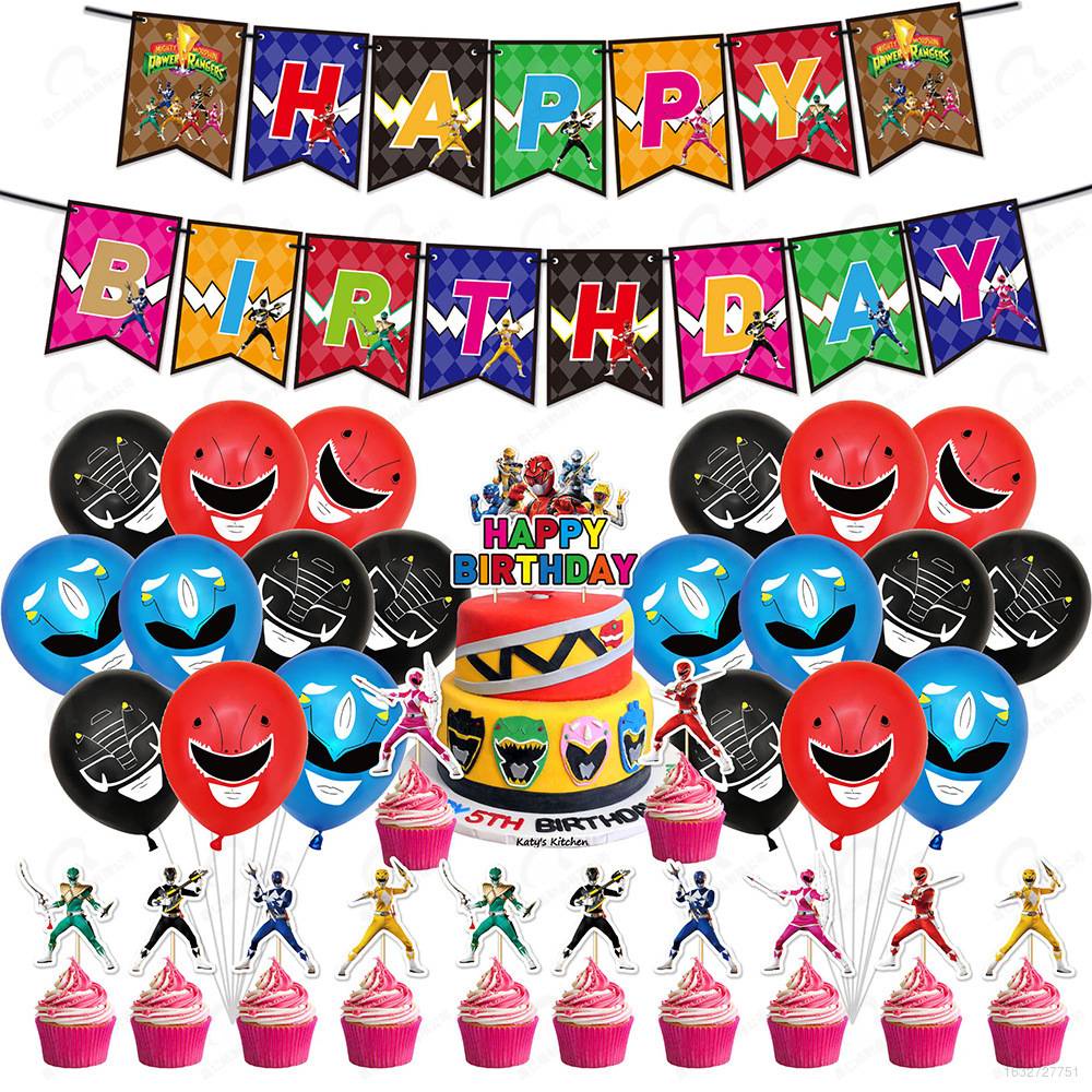 power rangers tema feliz cumpleaños fiesta decoraciones conjunto lindo  pastel topper globos bandera fiesta necesidades niños regalo fiesta  suministros celebrar celebrar | Shopee México