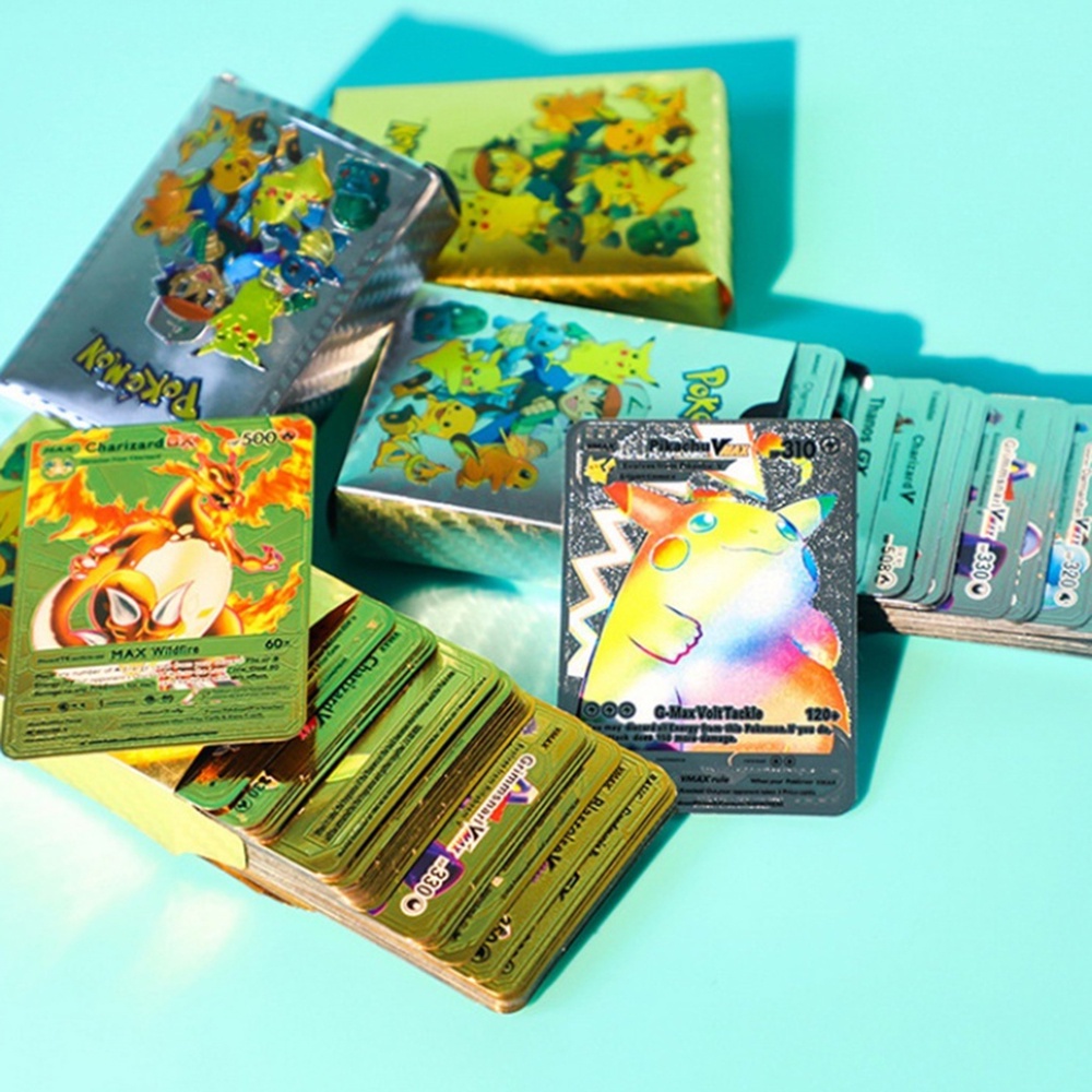 55 Piezas Españolas Pokemon Tarjetas Catas Dorada Plataada Negra Oro Tarjeta Caso Carta Juego Cartas Vmax Gx V De Juguete Colección