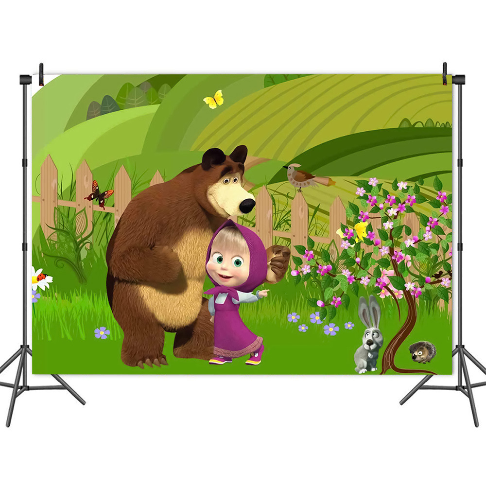 cod masha y el oso de dibujos animados tema fotografía fondo tela fiesta bandera niños fiesta de cumpleaños necesidades fiesta decoración gi para