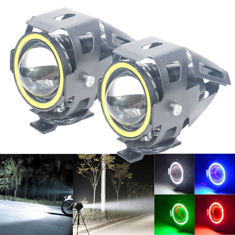 Motos, accesorios y piezas Iluminación 2 focos de luz antiniebla de 12 V Mini U7 Angel Eyes LED faros delanteros motocicleta de trabajo auxiliar raghuinstech.com