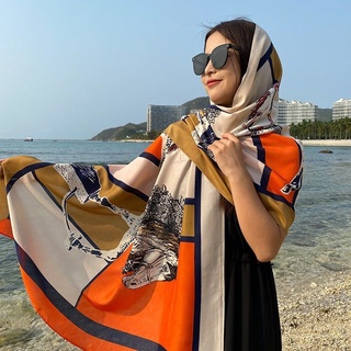 Lubier 1 Bufanda de Seda Impresión de la Flor de peonía Grande Playa Protectora Envoltura Chal Mujer 