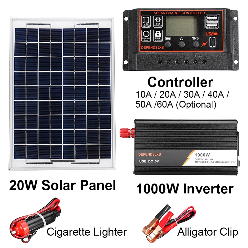 para apagado doméstico controlador solar conjunto de inversor panel solar policristalino de clase A camping al aire libre Kit de sistema de panel solar de 1000 W salida de CA 230 V 50-60 HZ 