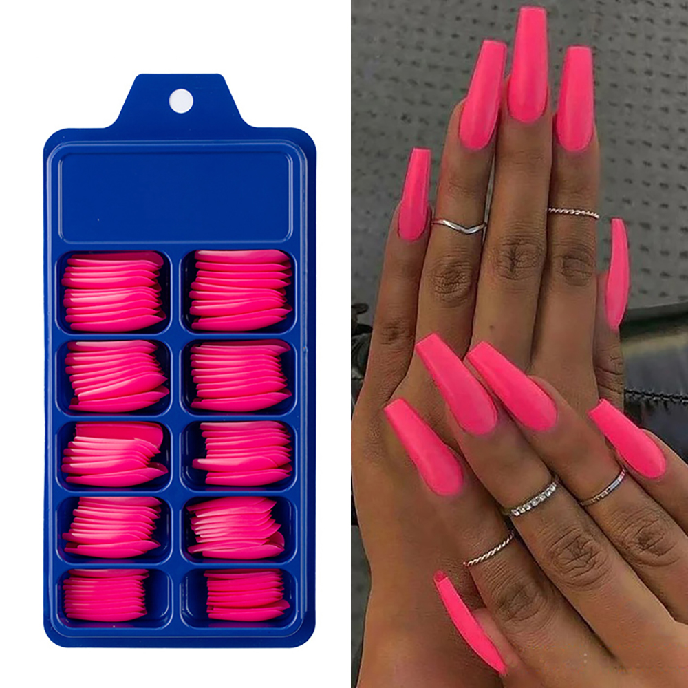 Heyies Diy Nail Art Tool Acrylic Long Coffin Nails False Nail Tips Candy Color Manicure 100pcs Matte Full Cover Fake Nails Extension Shopee Mexico