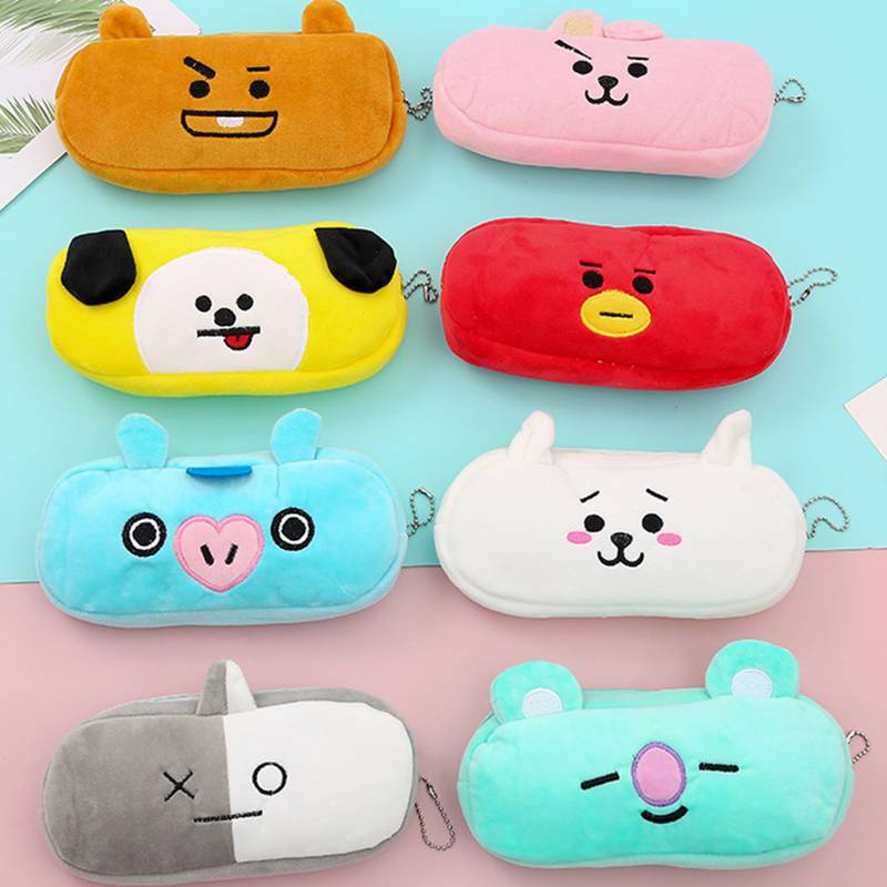 KPOP BTS BT21 Peluche De Dibujos Animados Estuche De Lápiz panda Oso Fruta Pluma Bolsa Para Niños Regalo Suministros Escolares CHIMMY COOKY KOYA MANG RJ SHOOKY TATA | Shopee